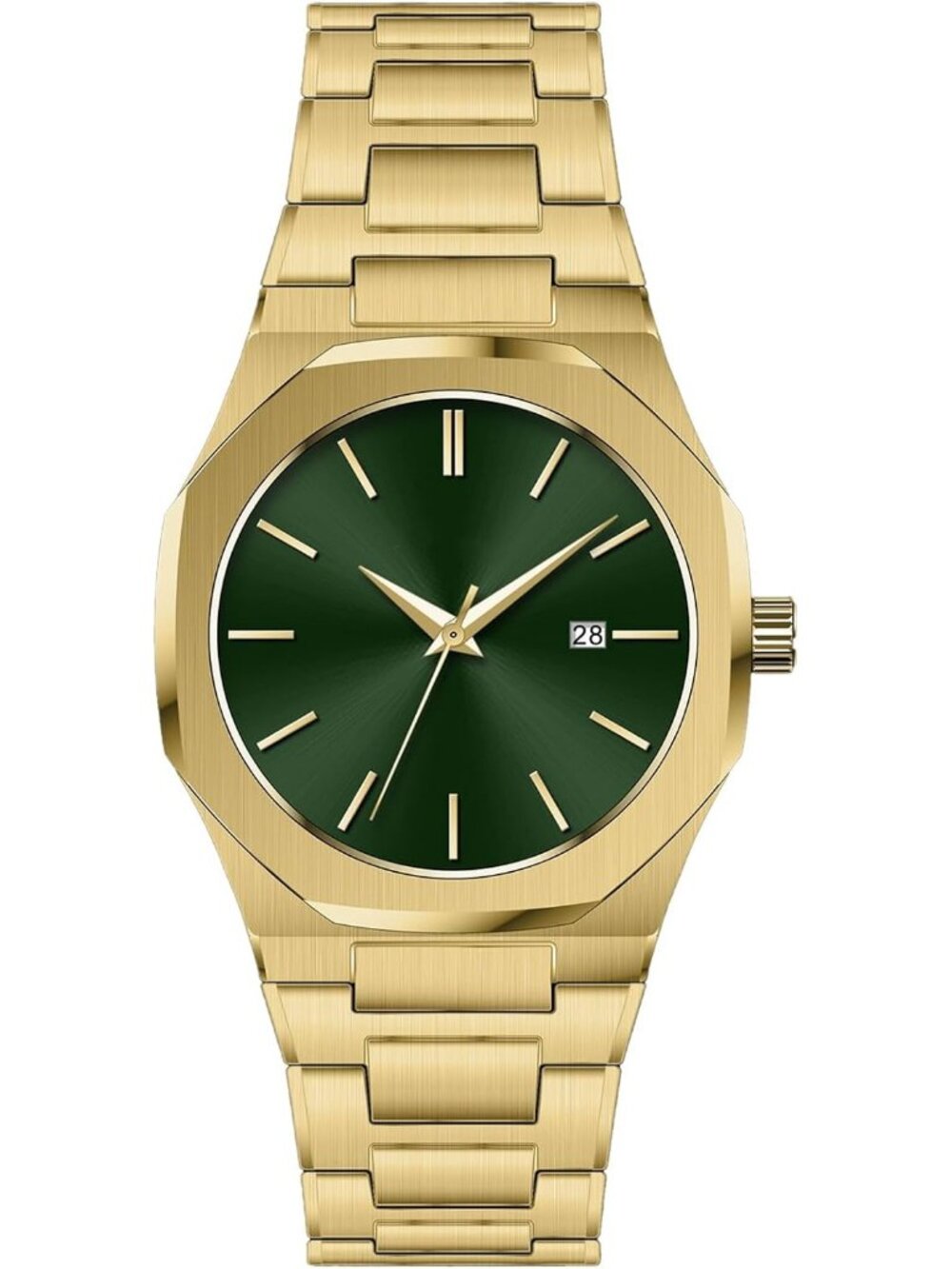 Men's Gold Green Fashion Analog Stainless Steel Waterproof Classic Wrist Watch